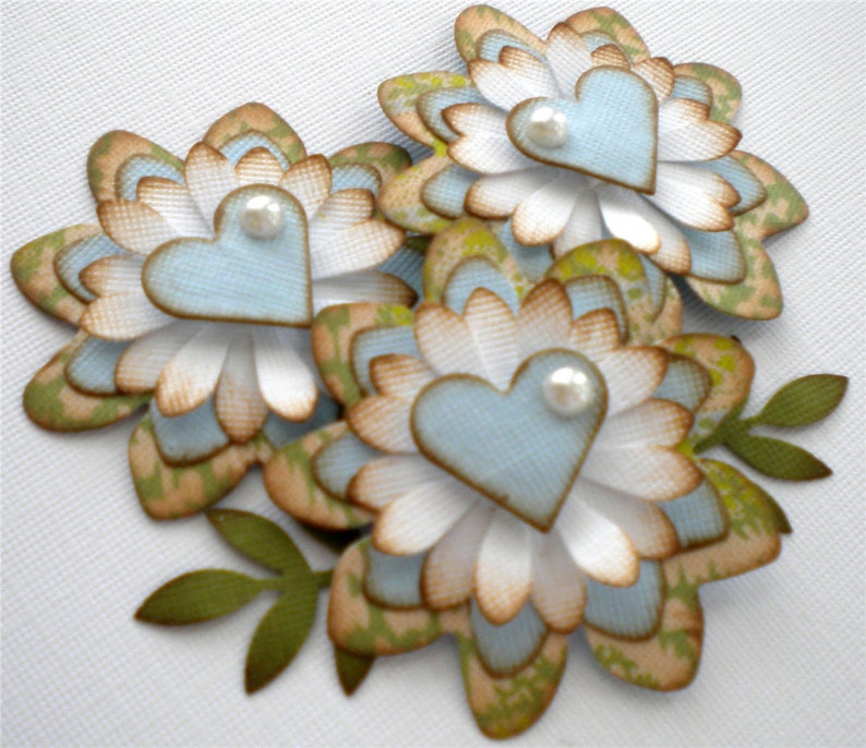 Set of 3 Paper Flower Embellishments. Subtle Love. Sky Blue Etsy