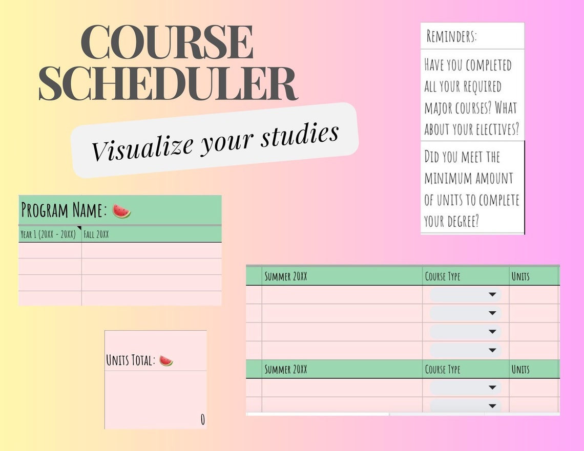Course Scheduler Template: Spreadsheet to Help Students Meet Their ...