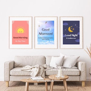 Dementia Care Posters – Morning, Afternoon, Night | Visual Aids for Memory Loss | Elderly Care Signage | Digital Download - PDF/JPG Format