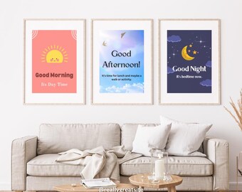 Dementia Care Posters: Morning, Afternoon, Night Visual Aids (Digital Download - PDF/JPG Format)