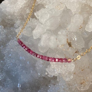 Pink Tourmaline Bar Necklace, Tourmaline Bar Necklace 14K, Gemstone Bar Necklace Gold, Faceted Bead Jewelry, October Birthstone Gift image 1