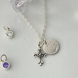 Sterling Silver Cross Necklace, Fancy Cross Choker Personalized Initial Charm Option, Religious Gift, Confirmation, Easter, Bridesmaids Gift