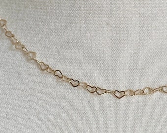 4mm Heart Link Necklace Gold, 14K Gold filled Heart Chain, Delicate Heart Chain, Women's Heart  Chain Necklace, Mothers Day Gift for Her