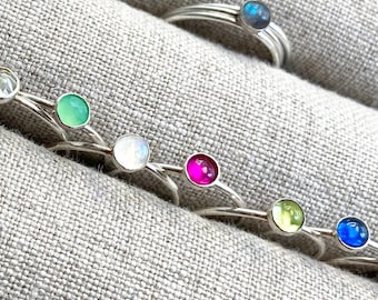 Sterling Silver Birthstone Stack Ring 4mm Gemstone Dainty Minimalist Stacking Jewelry Gift