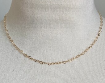 4mm Heart Link Necklace Gold, 14K Gold filled Heart Chain, Delicate Heart Chain, Women's Heart  Chain Necklace, Mothers Day Gift for Her