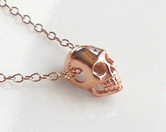 Talisman Skull Necklace, Rose Gold or Gold Skull, Dainty Jewelry, 14K Gold fill Chain, El Dia de Muertos, Spooky Skull, Gift for her