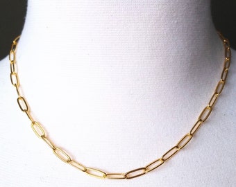 Chunky Chain Choker, Gold Paperclip Chain, Nickel Free Gold Plated with Toggle Clasp, Layering Gold Chain, Toggle Clasp Necklace