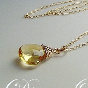 Citrine Crystal Necklace Gold, November Birthstone Necklace 14K Gold fill, Wealth Success Promotion Gift for Her