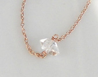 Herkimer Diamond Necklace, Crystal Necklace, Crystal Point, Double-terminated Quartz, Fine Rose Gold Chain, April Birthstone, Gift for Her