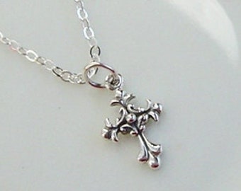 Sterling Silver Cross Necklace, Religious Jewelry Sterling,  Dainty Cross Necklace, Silver Confirmation Gift, Christian Gift for her