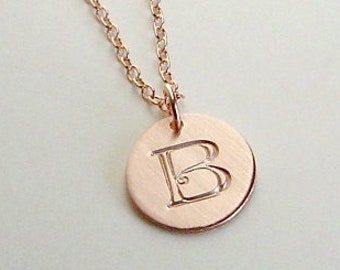 Initial Necklace, Rose Gold Disc, Rose Gold Chain, Pink Gold, Initial Charm, Hand stamped Gift, Modern Gift, Gift for Her