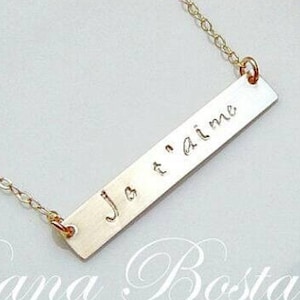 Gold Je t'aime Necklace, Gold Bar Necklace, 14K Gold fill Chain, 14K Rose Gold fill and Sterling Silver also, I love You, French, Paris Gift image 1