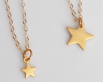 Mother Daughter Jewelry, Set of 2, Layering Necklaces, Gold Star Necklace, 14K Gold filled Chain, Tiny Star Necklace, Mother New Baby Gift