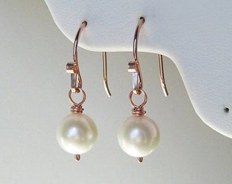 14K Rose Gold Pearl Earrings, Pink Gold, Interchangeable, Bridal Earrings, Freshwater Pearl Earrings, Bridesmaid, Mother of the Bride