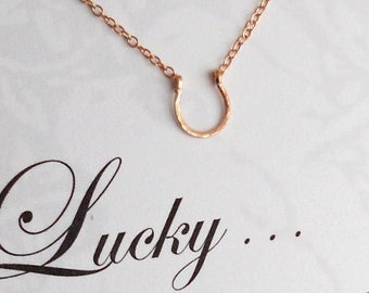 Rose Gold Horseshoe Necklace, Lucky in Love Handmade Tiny Horseshoe, Girlfriend, Wife Gift,  Dainty, Equestrian Gift boxed