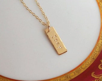 Gold Tiny Bar Necklace, Mini Bar Name Necklace, 14K Gold Vertical Bar, Initial or Name Bar, Personalized Mini Vertical Bar, Gift for Mom Gma