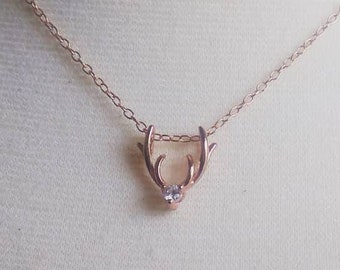 Deer Antler Necklace, Rose Gold Antler Charm, Antler Horn Necklace,  14K Rose Gold fill Chain, Dainty Necklace, Deer Antler jewelry, Gift