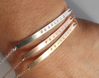 Fearless Bar Bracelet, Skinny Bar Bracelet, Cancer Survivor, Gold Chain Bracelet, Personalized Bracelet, Jewelry for her, Gift for survivor