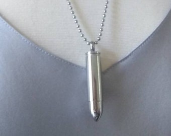 Silver Bullet Urn Necklace Cremation jewelry Stainless Steel Pendant, Storage Necklace Silver Bullet Unisex Jewelry Memorial Gift