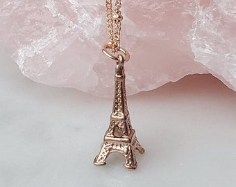 Eiffel Tower Pendant Necklace on 14K Gold Filled Chain, Paris Jewelry, Dainty Travel Gift