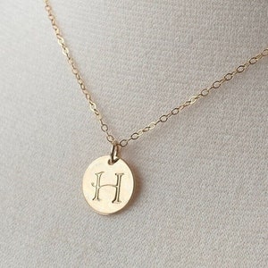 Personalized Initial Necklace: 14K Gold Fill Disc, Hand Stamped Monogram