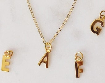 Gold Letter Necklace, Name Necklace, Word Necklace, Initial Pendant Necklace, 14K Gold fill Chain, Up to 5 Letters, Kids Initials Gift