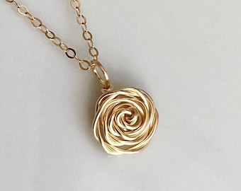 14K Gold Rose Necklace, June Birth Flower Necklace, Gold fill Flower Choker, Rose Gold Flower Necklace, Gift for Mom, Friend Sister Bridal