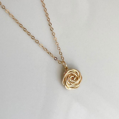 14K Gold Fill Rose Pendant Necklace, Delicate Floral Choker, June Birth Flower, Giftboxed