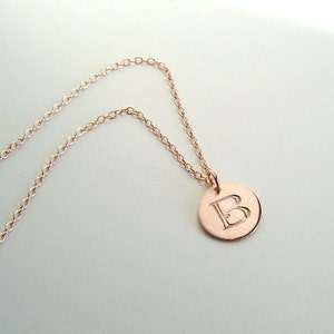 Initial Necklace, Rose Gold Disc, Rose Gold Chain, Pink Gold, Initial Charm, Hand stamped Modern Gift for Her, Choose length 15-24 image 3