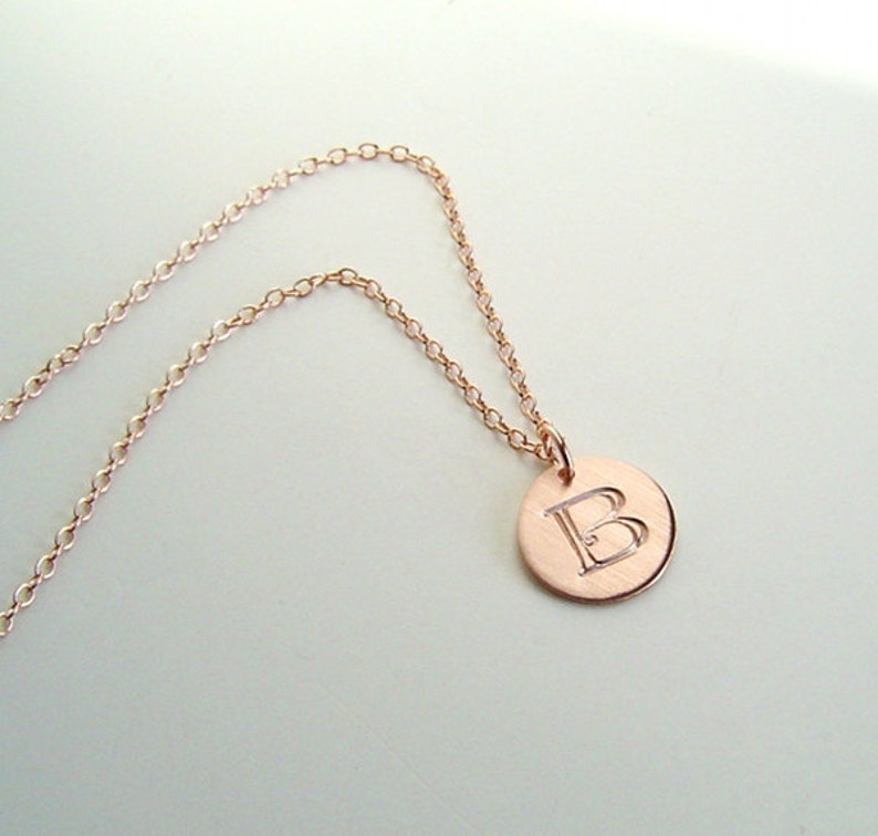 Initial Necklace, Rose Gold Disc, Rose Gold Chain, Pink Gold, Initial Charm, Hand stamped Modern Gift for Her, Choose length 15-24 image 3