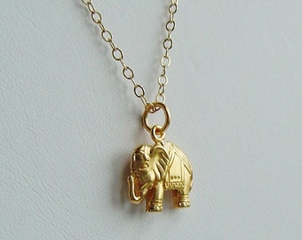 Gold Elephant Necklace, Lucky Elephant 14K Gold filled Chain, Gold Charm Necklace, Good Luck Jewelry Bridesmaids Gift, Gift for her