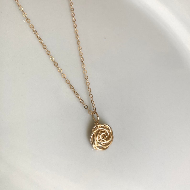 14K Gold Rose Necklace, June Birth Flower Necklace, Gold fill Flower Choker, Rose Gold Flower Necklace, Gift for Mom, Friend Sister Bridal image 4