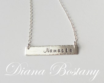 Namaste Necklace, Yoga Jewelry, Yoga Necklace, Bar Necklace, Silver Necklace, Personalized Necklace, Handstamped Bar,  Gift for her