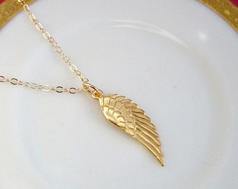 Gold Angels Wing Necklace, Rose Gold Wing Necklace, Angel Jewelry, Memorial Jewelry, 14K Gold fill Chain, Bridesmaids, Mothers, Gift for her
