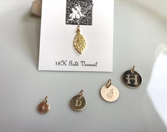14K Gold fill Initial Disc: Add to Order, Hand-Stamped Personalized Pendant Charm
