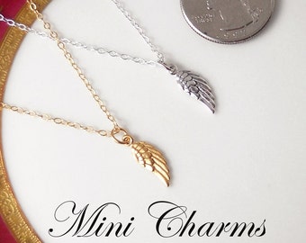 Mini Angel Wing Necklace,  Angel Wing Charm, Gold or Silver Chain Necklace, Wing Necklace, Wing Jewelry, Memorial or Loss Gift