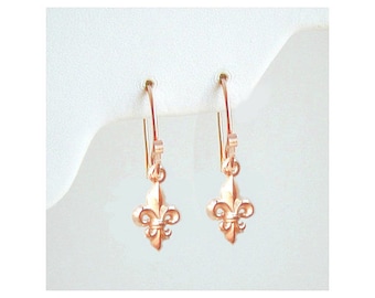 Rose Gold Fleur de Lis Earrings, dainty earrings, French jewelry, France jewelry, everyday earrings, Bridesmaids, Girlfriend, Mothers Gift