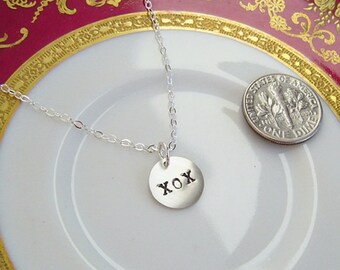 XOX Necklace, xox Charm on Sterling Chain, Kisses and Hugs Necklace, Mothers, Everyday Jewelry, Gift