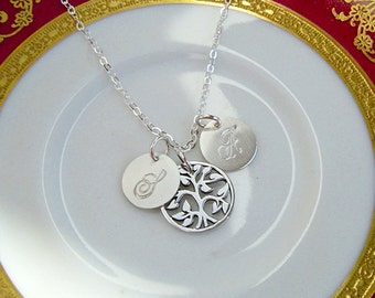 Tree of Life Necklace Sterling Family Tree with Initial Charms, Sterling Silver Mother Necklace, Mother of the Bride and Groom Gifts