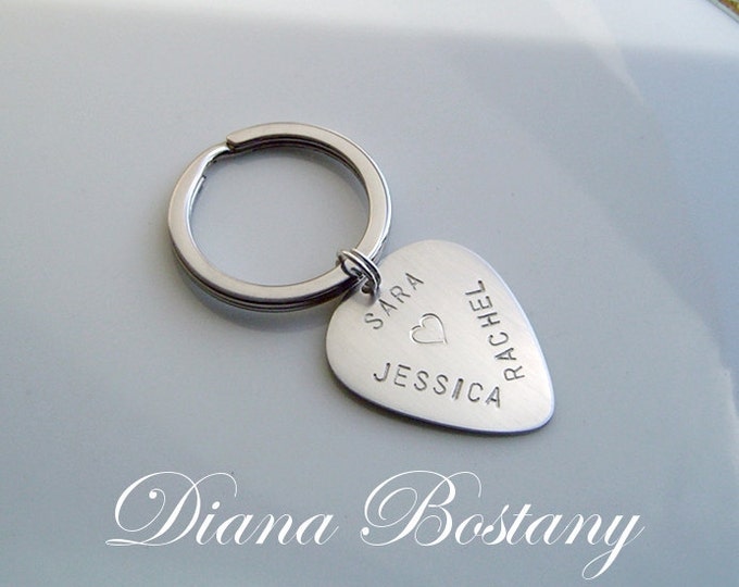 Sterling Silver Pick Personalized Key Chain, Gift for Him or Her, Dad Gift, Unisex Engraved Gift, Custom Key Chain, Handstamped Pick