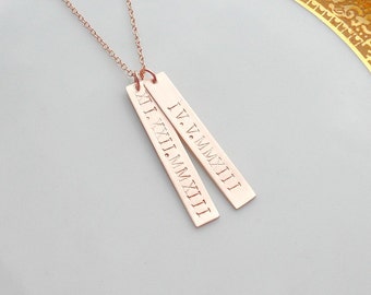 Personalized 2 Bar Necklace Rose Gold Bars Necklace Handstamped Bars Mom of twins, Date Jewelry, Couples Necklace, Grandmother Gift for