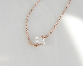 Herkimer Diamond Necklace, Quartz Crystal Necklace, Layering Chains, Boho Style, 14K Rose Gold fill Chain, April Birthstone, Gift for Her