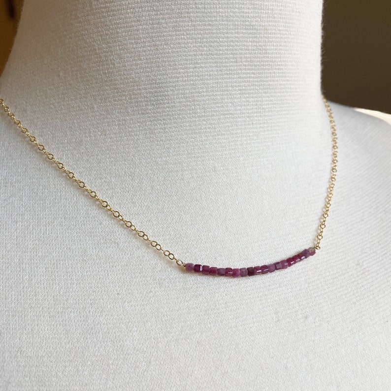 Pink Tourmaline Bar Necklace, Tourmaline Bar Necklace 14K, Gemstone Bar Necklace Gold, Faceted Bead Jewelry, October Birthstone Gift image 4