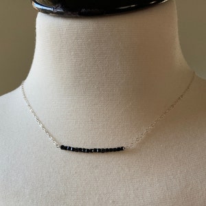 Black Spinel Bar Necklace, Protection Beaded Necklace, Sterling Silver or Gold filled Chain, Faceted bead necklace