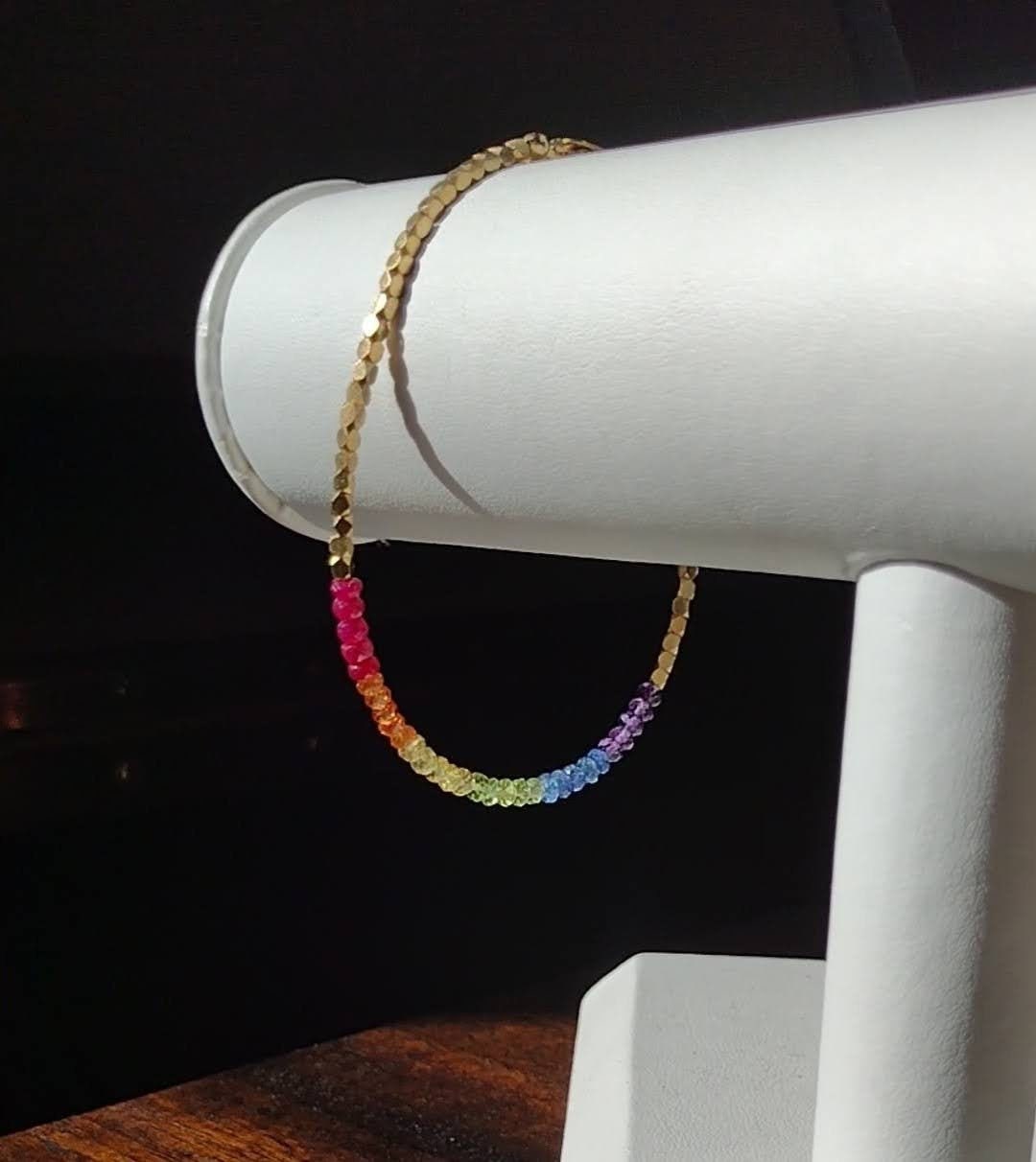 Gemstone Gold Bracelet, Rainbow Bracelet, Beaded Bracelet, Ruby, Sapphire, Amethyst Bali Sterling Beads, LGBTQ Gift,  Handmade Stone Jewelry