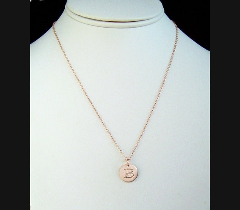 Initial Necklace, Rose Gold Disc, Rose Gold Chain, Pink Gold, Initial Charm, Hand stamped Modern Gift for Her, Choose length 15-24 image 4