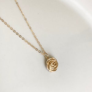 14K Gold Rose Necklace, June Birth Flower Necklace, Gold fill Flower Choker, Rose Gold Flower Necklace, Gift for Mom, Friend Sister Bridal image 3