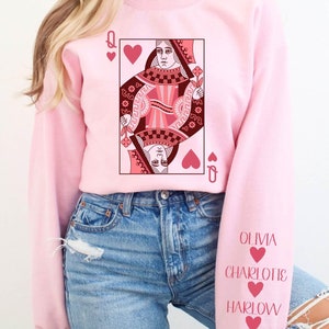 Personalized Valentines Sweatshirt-Queen of Hearts Gift New Mom Birthday Mothers Day Gifts Custom Name Sweat-Kids Personalized Mom Gift Wife