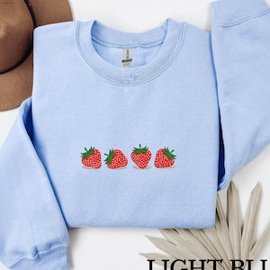 Strawberry Embroidered Sweatshirt, Gardener Gifts, Embroidery Fruit Hoodie, Strawberry Lover Gift, Strawberry Crewneck, Berry Embroidery