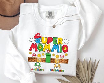 Sudadera Super Mommio - Sudadera personalizada para el Día de la Madre - Sudadera para mamá gamer - Sudadera con capucha personalizada con el nombre de los niños - El mejor regalo para mamás - Sudadera Super Mom
